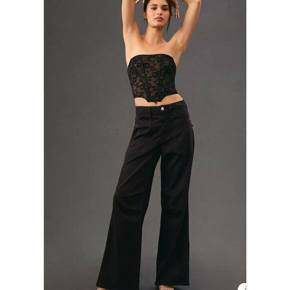 Anthropologie AMO Severine‎ Cargo High Rise Wide Leg Jeans Size 26 Black Relaxed - Picture 2 of 16